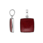 Sterling Silver Red Coral Square Pendant With Polished Silver Bezel